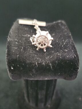 🚢 Vintage Sterling Silver Nautical Ship's Wheel Tie Tack
